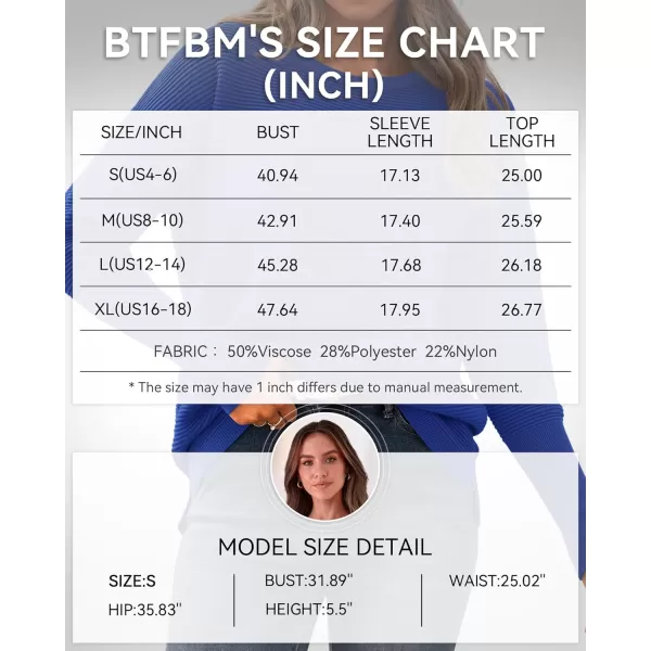 imageBTFBM Casual Women 2024 Fall Sweater Long Sleeve Ribbed Knit Pullover Loose Crewneck Batwing Split SweaterSolid Royal Blue