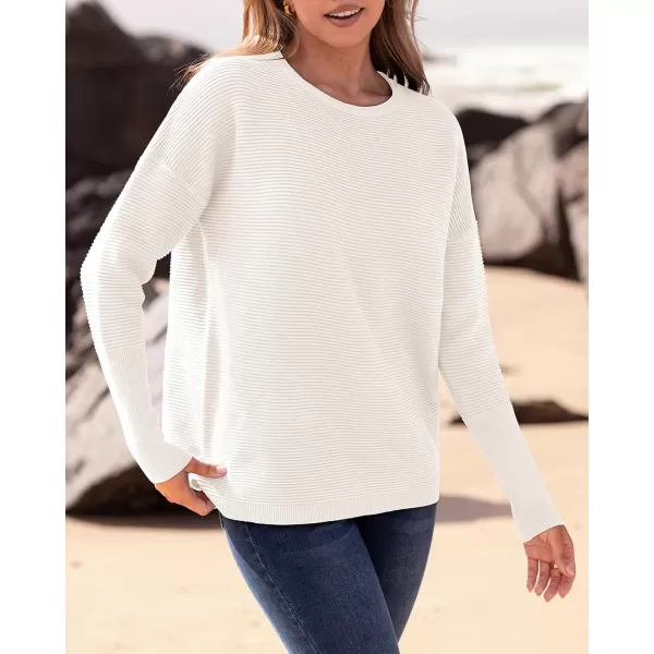 imageBTFBM Casual Women 2024 Fall Sweater Long Sleeve Ribbed Knit Pullover Loose Crewneck Batwing Split SweaterSolid White
