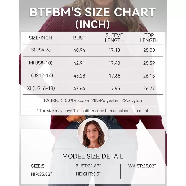 imageBTFBM Casual Women 2024 Fall Sweater Long Sleeve Ribbed Knit Pullover Loose Crewneck Batwing Split SweaterSolid Wine Red