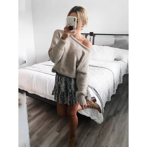 imageBTFBM Women Casual Long Sleeve Fall Sweaters Crew Neck Solid Color Soft Ribbed Knitted Oversized Pullover Loose Fit JumperSolid Apricot