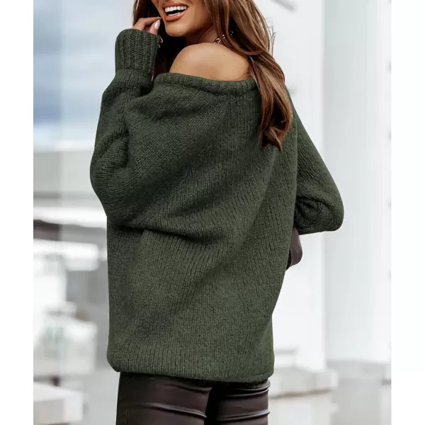imageBTFBM Women Casual Long Sleeve Fall Sweaters Crew Neck Solid Color Soft Ribbed Knitted Oversized Pullover Loose Fit JumperSolid Army Green