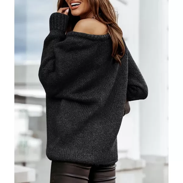 imageBTFBM Women Casual Long Sleeve Fall Sweaters Crew Neck Solid Color Soft Ribbed Knitted Oversized Pullover Loose Fit JumperSolid Black