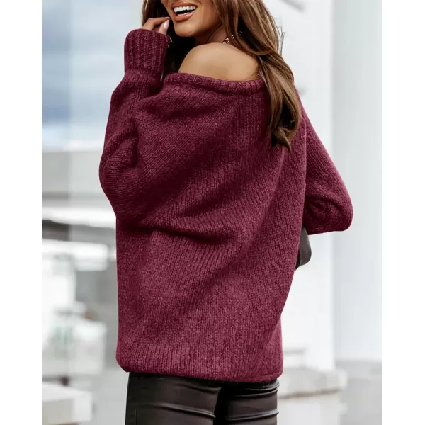 imageBTFBM Women Casual Long Sleeve Fall Sweaters Crew Neck Solid Color Soft Ribbed Knitted Oversized Pullover Loose Fit JumperSolid Burgundy