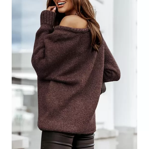 imageBTFBM Women Casual Long Sleeve Fall Sweaters Crew Neck Solid Color Soft Ribbed Knitted Oversized Pullover Loose Fit JumperSolid Dark Coffee