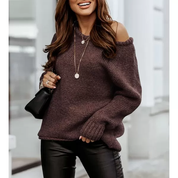 imageBTFBM Women Casual Long Sleeve Fall Sweaters Crew Neck Solid Color Soft Ribbed Knitted Oversized Pullover Loose Fit JumperSolid Dark Coffee