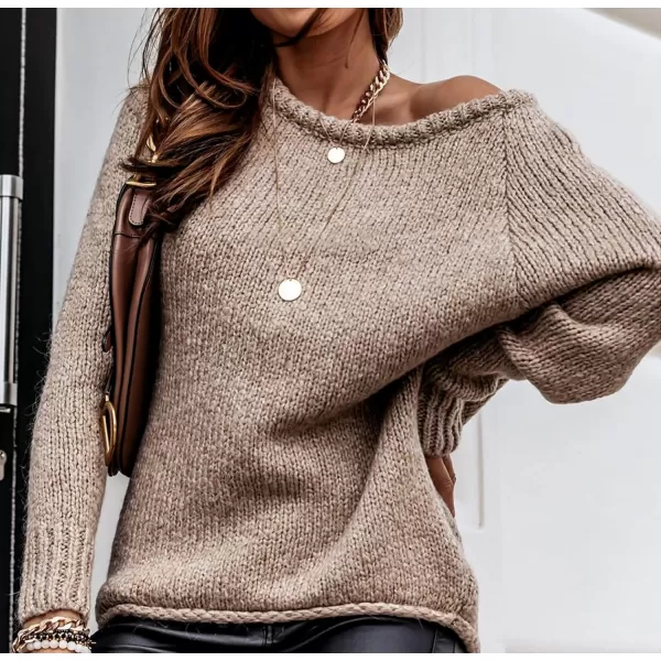 imageBTFBM Women Casual Long Sleeve Fall Sweaters Crew Neck Solid Color Soft Ribbed Knitted Oversized Pullover Loose Fit JumperSolid Khaki