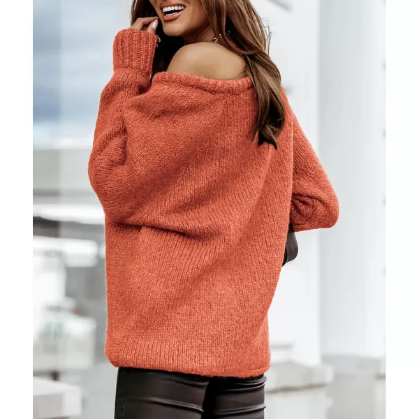 imageBTFBM Women Casual Long Sleeve Fall Sweaters Crew Neck Solid Color Soft Ribbed Knitted Oversized Pullover Loose Fit JumperSolid Orange