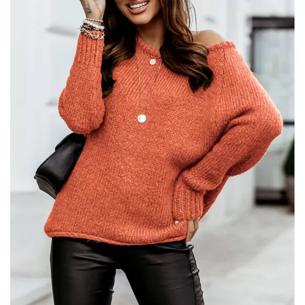 imageBTFBM Women Casual Long Sleeve Fall Sweaters Crew Neck Solid Color Soft Ribbed Knitted Oversized Pullover Loose Fit JumperSolid Orange