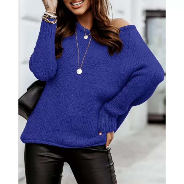 imageBTFBM Women Casual Long Sleeve Fall Sweaters Crew Neck Solid Color Soft Ribbed Knitted Oversized Pullover Loose Fit JumperSolid Royal Blue
