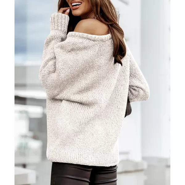 imageBTFBM Women Casual Long Sleeve Fall Sweaters Crew Neck Solid Color Soft Ribbed Knitted Oversized Pullover Loose Fit JumperSolid White