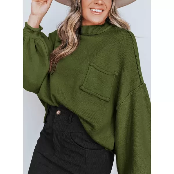 imageBTFBM Womens Oversized Lantern Long Sleeve Sweaters Casual Crewneck 2024 Fall Winter Outfits Ribbed Knit Pullover TopsArmy Green