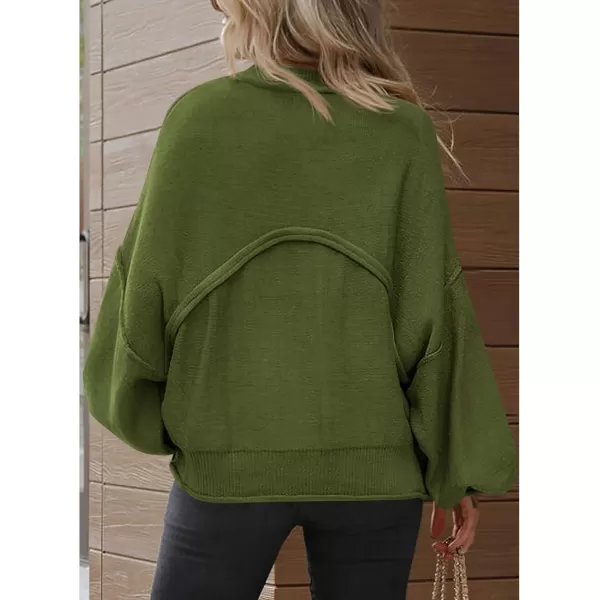 imageBTFBM Womens Oversized Lantern Long Sleeve Sweaters Casual Crewneck 2024 Fall Winter Outfits Ribbed Knit Pullover TopsArmy Green