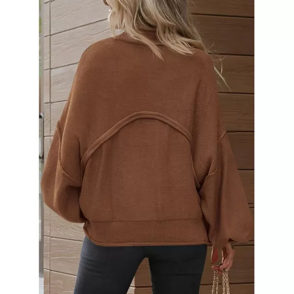 imageBTFBM Womens Oversized Lantern Long Sleeve Sweaters Casual Crewneck 2024 Fall Winter Outfits Ribbed Knit Pullover TopsCamel