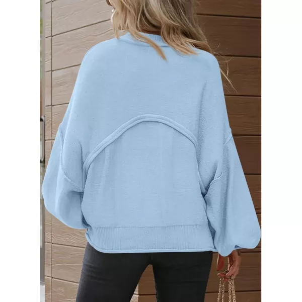 imageBTFBM Womens Oversized Lantern Long Sleeve Sweaters Casual Crewneck 2024 Fall Winter Outfits Ribbed Knit Pullover TopsLight Blue