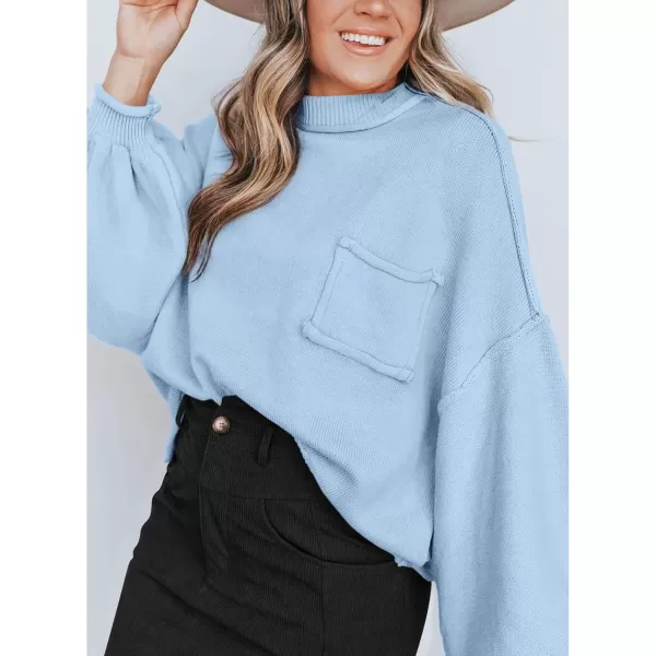 imageBTFBM Womens Oversized Lantern Long Sleeve Sweaters Casual Crewneck 2024 Fall Winter Outfits Ribbed Knit Pullover TopsLight Blue