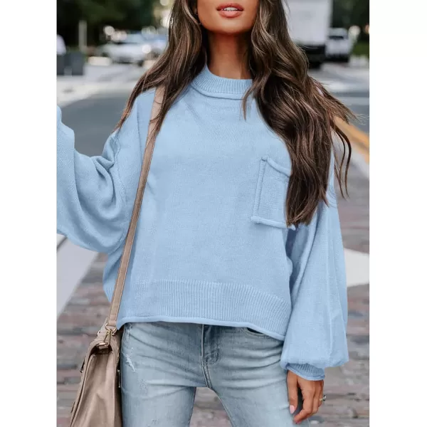 imageBTFBM Womens Oversized Lantern Long Sleeve Sweaters Casual Crewneck 2024 Fall Winter Outfits Ribbed Knit Pullover TopsLight Blue