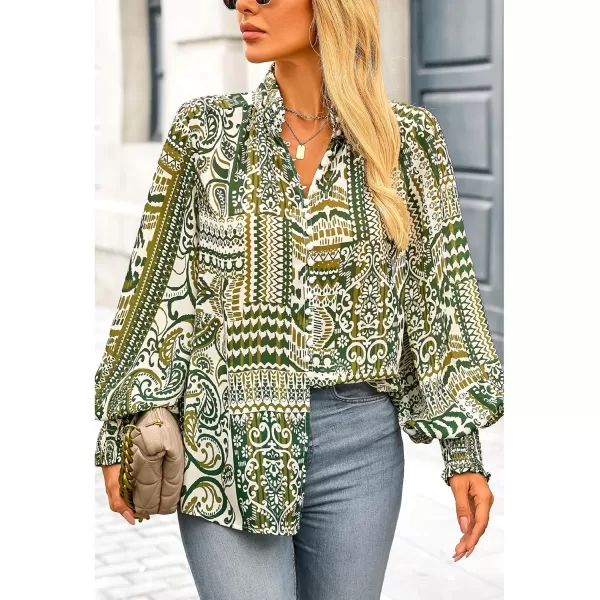 imageBTFBM Fall Fashion 2024 Button Down Long Sleeve Blouses for Women Dressy Casual V Neck Loose Printed Boho Tops ShirtsArmy Green