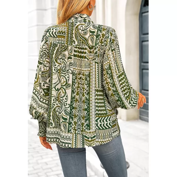 imageBTFBM Fall Fashion 2024 Button Down Long Sleeve Blouses for Women Dressy Casual V Neck Loose Printed Boho Tops ShirtsArmy Green