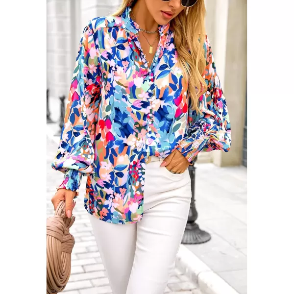 imageBTFBM Fall Fashion 2024 Button Down Long Sleeve Blouses for Women Dressy Casual V Neck Loose Printed Boho Tops ShirtsBlue