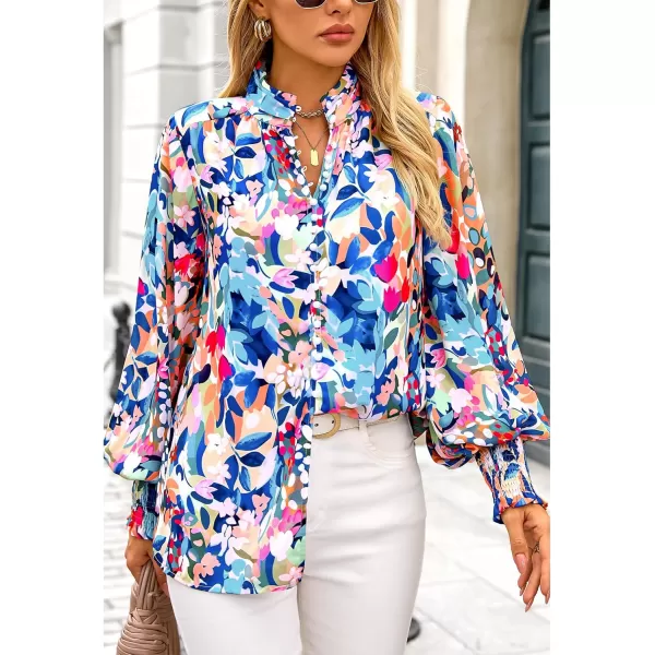 imageBTFBM Fall Fashion 2024 Button Down Long Sleeve Blouses for Women Dressy Casual V Neck Loose Printed Boho Tops ShirtsBlue