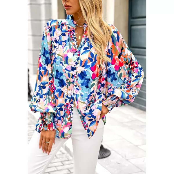 imageBTFBM Fall Fashion 2024 Button Down Long Sleeve Blouses for Women Dressy Casual V Neck Loose Printed Boho Tops ShirtsBlue