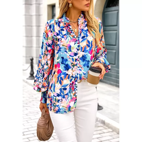 imageBTFBM Fall Fashion 2024 Button Down Long Sleeve Blouses for Women Dressy Casual V Neck Loose Printed Boho Tops ShirtsBlue