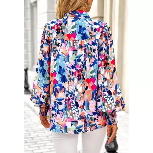 imageBTFBM Fall Fashion 2024 Button Down Long Sleeve Blouses for Women Dressy Casual V Neck Loose Printed Boho Tops ShirtsBlue