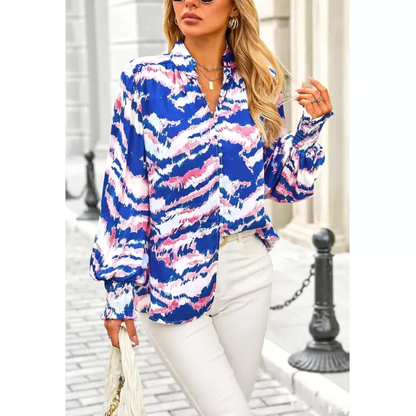 imageBTFBM Fall Fashion 2024 Button Down Long Sleeve Blouses for Women Dressy Casual V Neck Loose Printed Boho Tops ShirtsBlue Pink