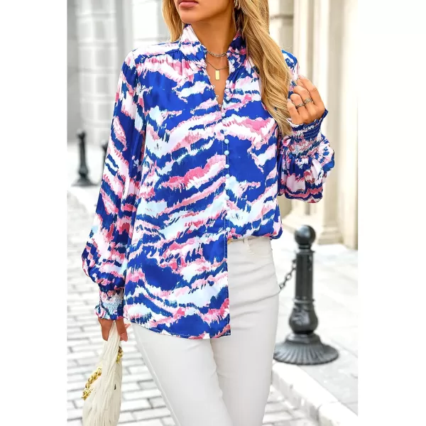 imageBTFBM Fall Fashion 2024 Button Down Long Sleeve Blouses for Women Dressy Casual V Neck Loose Printed Boho Tops ShirtsBlue Pink