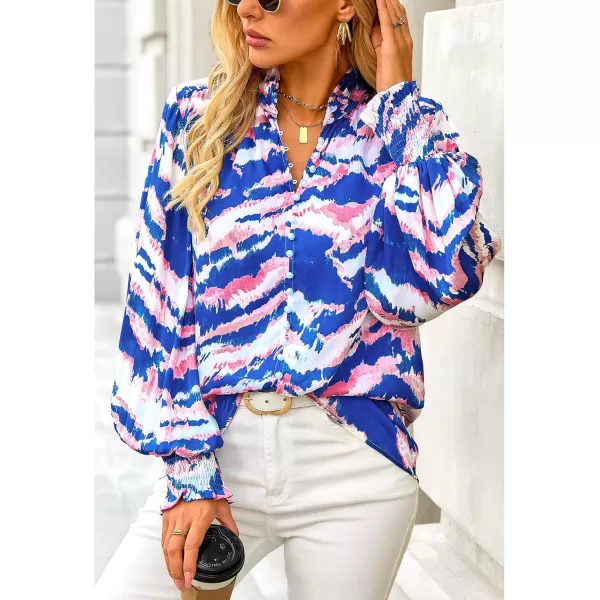 imageBTFBM Fall Fashion 2024 Button Down Long Sleeve Blouses for Women Dressy Casual V Neck Loose Printed Boho Tops ShirtsBlue Pink