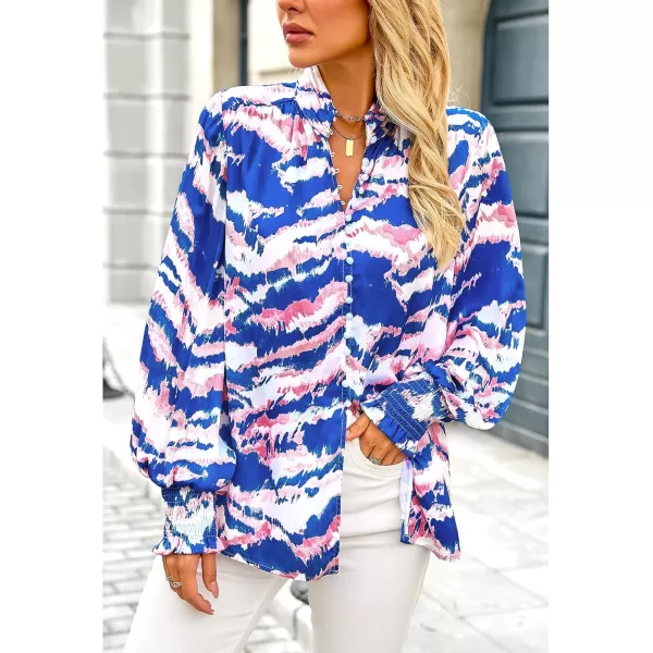 imageBTFBM Fall Fashion 2024 Button Down Long Sleeve Blouses for Women Dressy Casual V Neck Loose Printed Boho Tops ShirtsBlue Pink