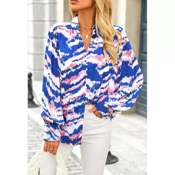 imageBTFBM Fall Fashion 2024 Button Down Long Sleeve Blouses for Women Dressy Casual V Neck Loose Printed Boho Tops ShirtsBlue Pink