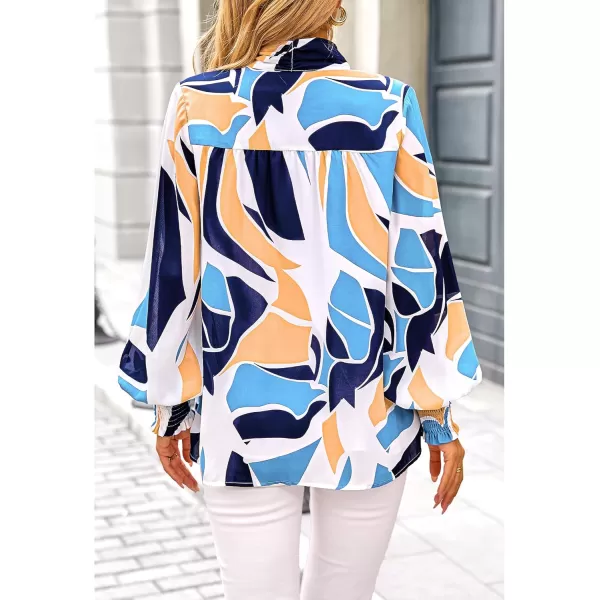 imageBTFBM Fall Fashion 2024 Button Down Long Sleeve Blouses for Women Dressy Casual V Neck Loose Printed Boho Tops ShirtsBlue White