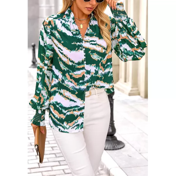 imageBTFBM Fall Fashion 2024 Button Down Long Sleeve Blouses for Women Dressy Casual V Neck Loose Printed Boho Tops ShirtsDark Green