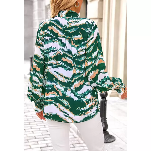 imageBTFBM Fall Fashion 2024 Button Down Long Sleeve Blouses for Women Dressy Casual V Neck Loose Printed Boho Tops ShirtsDark Green