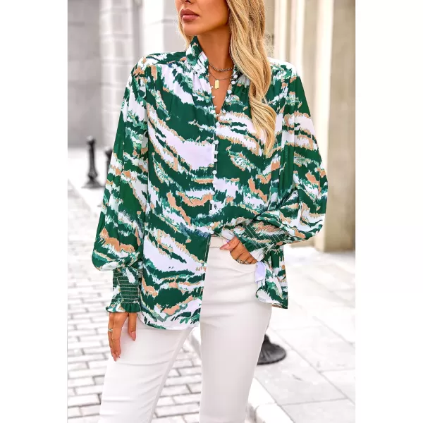 imageBTFBM Fall Fashion 2024 Button Down Long Sleeve Blouses for Women Dressy Casual V Neck Loose Printed Boho Tops ShirtsDark Green