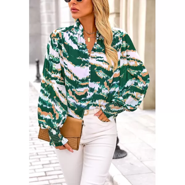 imageBTFBM Fall Fashion 2024 Button Down Long Sleeve Blouses for Women Dressy Casual V Neck Loose Printed Boho Tops ShirtsDark Green