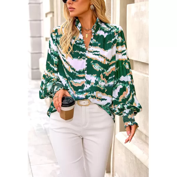 imageBTFBM Fall Fashion 2024 Button Down Long Sleeve Blouses for Women Dressy Casual V Neck Loose Printed Boho Tops ShirtsDark Green
