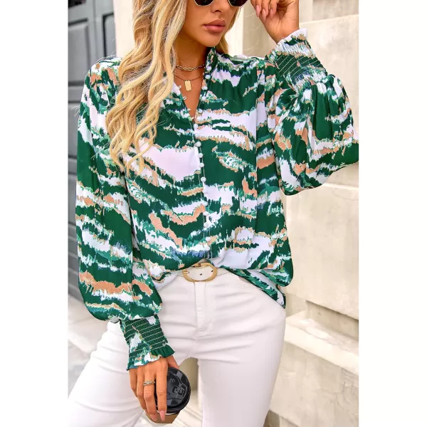 imageBTFBM Fall Fashion 2024 Button Down Long Sleeve Blouses for Women Dressy Casual V Neck Loose Printed Boho Tops ShirtsDark Green