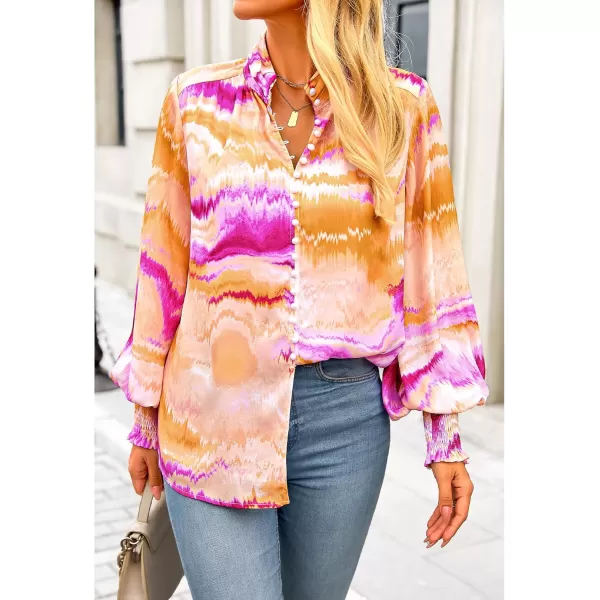 imageBTFBM Fall Fashion 2024 Button Down Long Sleeve Blouses for Women Dressy Casual V Neck Loose Printed Boho Tops ShirtsOrange
