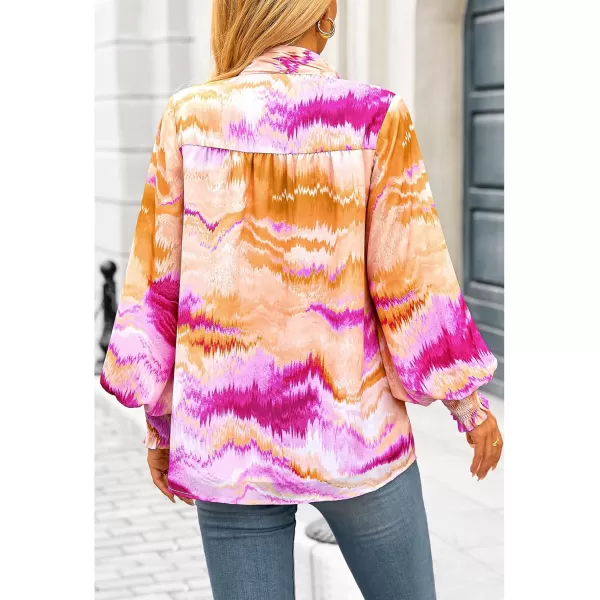 imageBTFBM Fall Fashion 2024 Button Down Long Sleeve Blouses for Women Dressy Casual V Neck Loose Printed Boho Tops ShirtsOrange