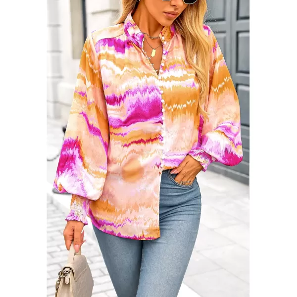 imageBTFBM Fall Fashion 2024 Button Down Long Sleeve Blouses for Women Dressy Casual V Neck Loose Printed Boho Tops ShirtsOrange