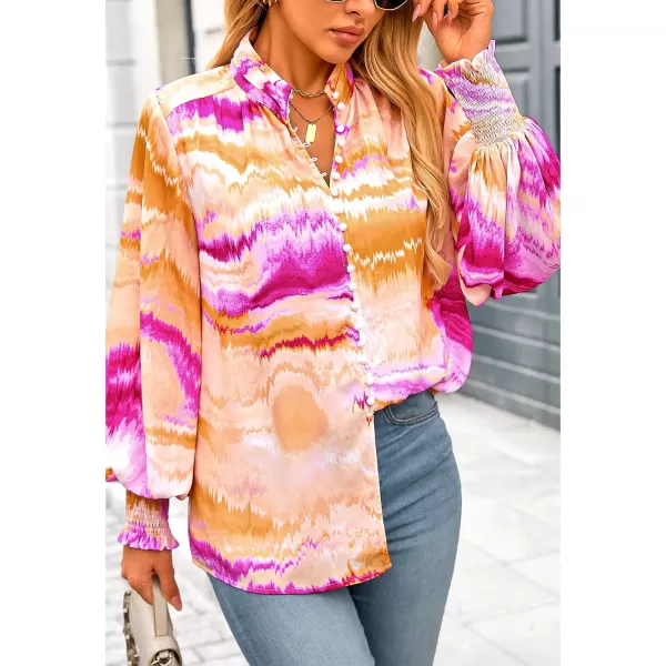 imageBTFBM Fall Fashion 2024 Button Down Long Sleeve Blouses for Women Dressy Casual V Neck Loose Printed Boho Tops ShirtsOrange