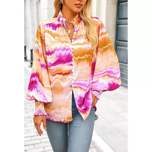 imageBTFBM Fall Fashion 2024 Button Down Long Sleeve Blouses for Women Dressy Casual V Neck Loose Printed Boho Tops ShirtsOrange