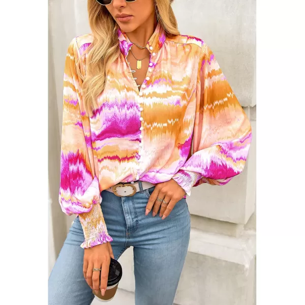 imageBTFBM Fall Fashion 2024 Button Down Long Sleeve Blouses for Women Dressy Casual V Neck Loose Printed Boho Tops ShirtsOrange