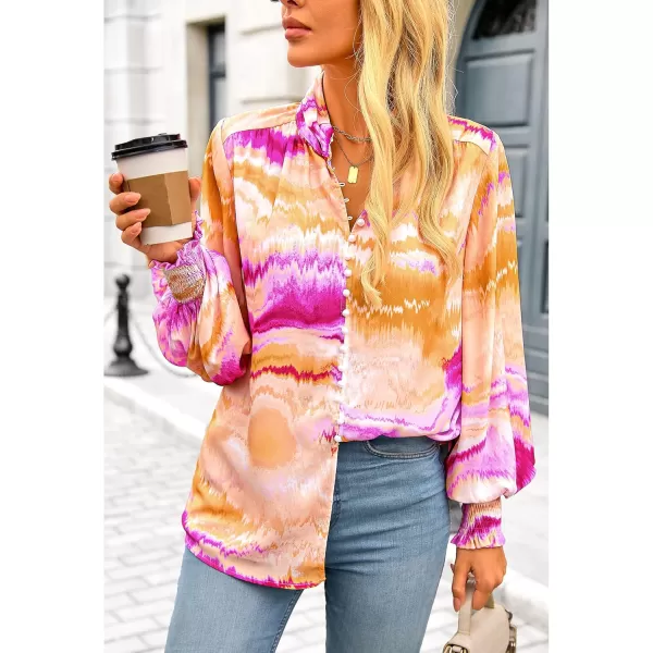 imageBTFBM Fall Fashion 2024 Button Down Long Sleeve Blouses for Women Dressy Casual V Neck Loose Printed Boho Tops ShirtsOrange
