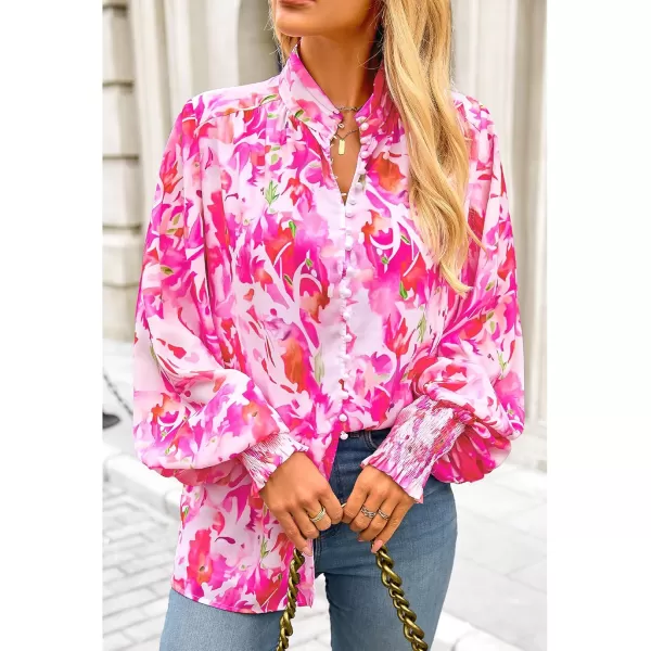 imageBTFBM Fall Fashion 2024 Button Down Long Sleeve Blouses for Women Dressy Casual V Neck Loose Printed Boho Tops ShirtsRose Pink