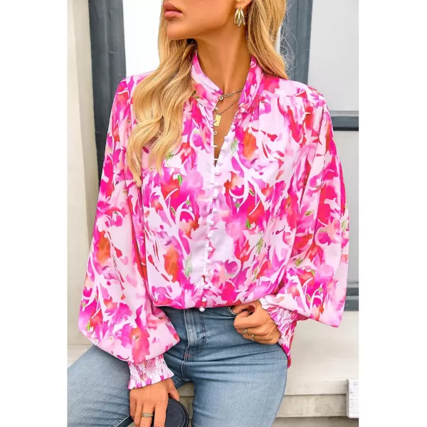 imageBTFBM Fall Fashion 2024 Button Down Long Sleeve Blouses for Women Dressy Casual V Neck Loose Printed Boho Tops ShirtsRose Pink