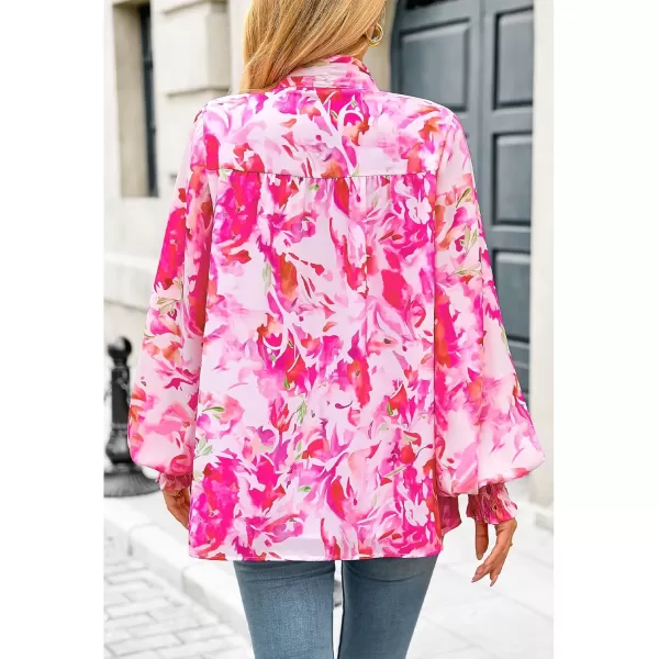 imageBTFBM Fall Fashion 2024 Button Down Long Sleeve Blouses for Women Dressy Casual V Neck Loose Printed Boho Tops ShirtsRose Pink