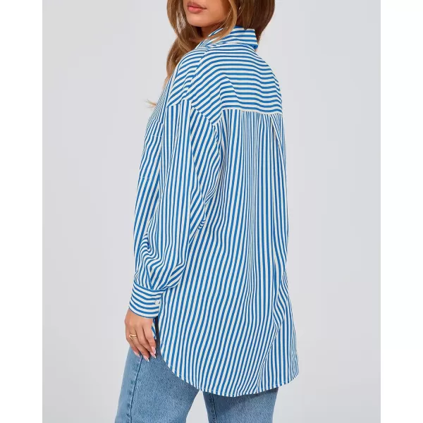 imageBTFBM Womens Button Down Shirts 2024 Fall Outfits Striped Collar Long Sleeve Casual Office Work Blouses Tops with PocketBlue